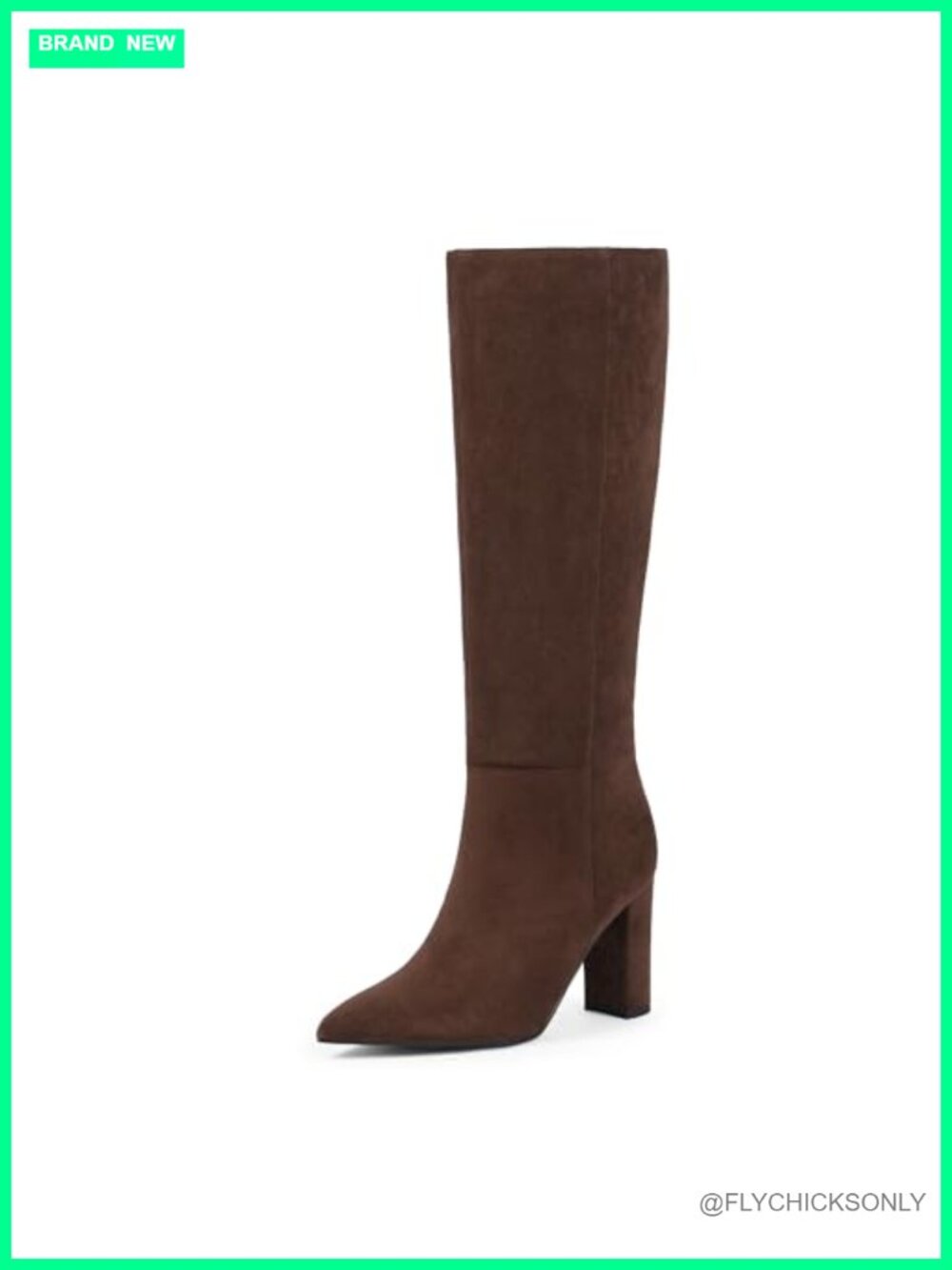 Knee High Boots Pointed Toe Chunky Heel Side Zipper Faux Suede